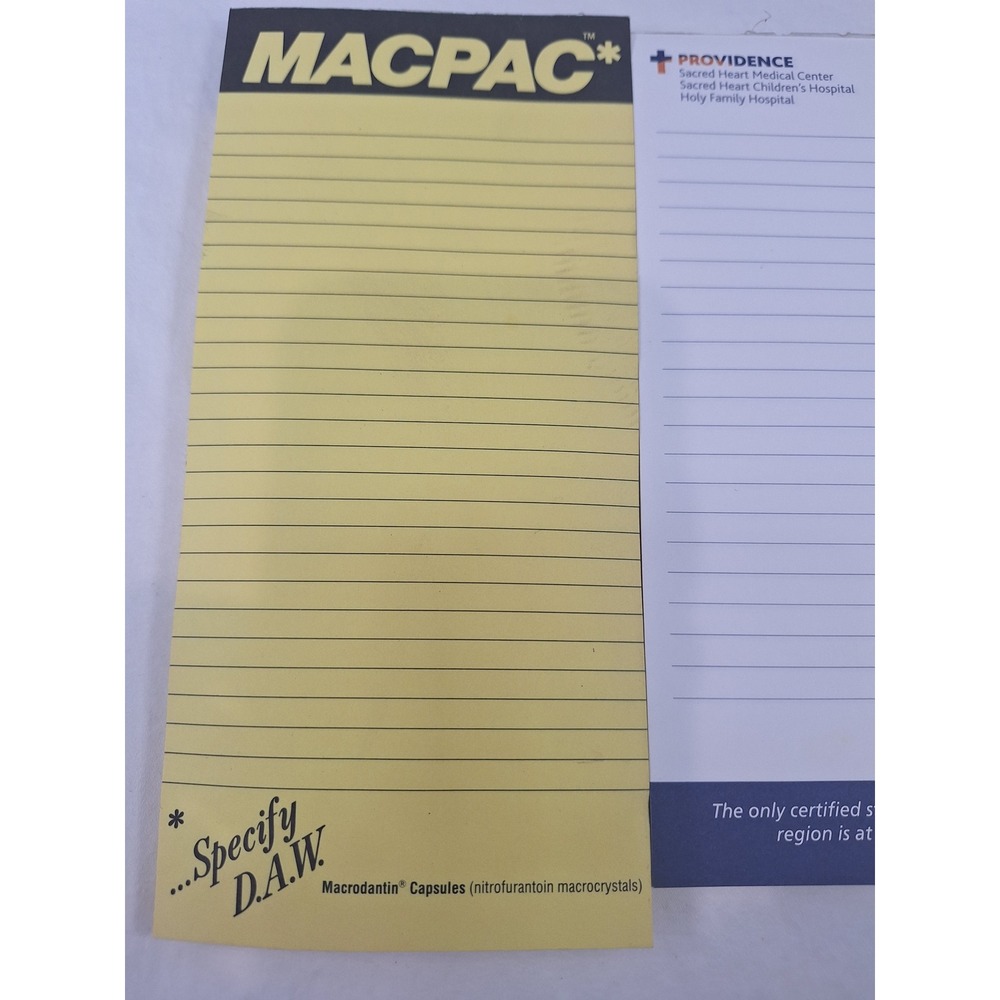 Vintage Macpac Macrodantin & Providence Medical Notepad Set Pharma Ephemera